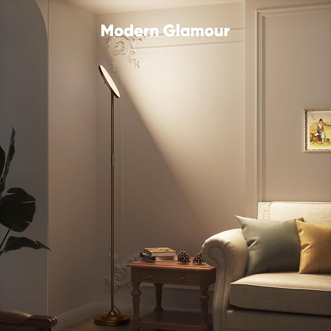 36W LED Floor Lamp, Super Bright Standing Lamp, Modern Stepless Dimmable Torchiere Tall Lamp with Remote Control, 350°Rotating Head Reading Floor Lamp for Living Room, Bedroom, Office - Brown
