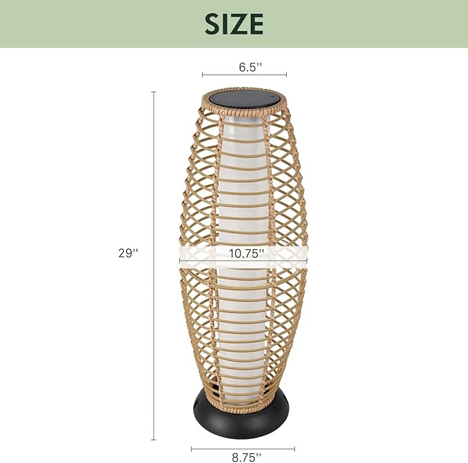 Solar Yard Outdoor Floor Lamp Patio Lights Solar Powered Lantern Weather-Resistant Wicker Deck Lights, Lamp Large for Garden (Austin Natural Brown)