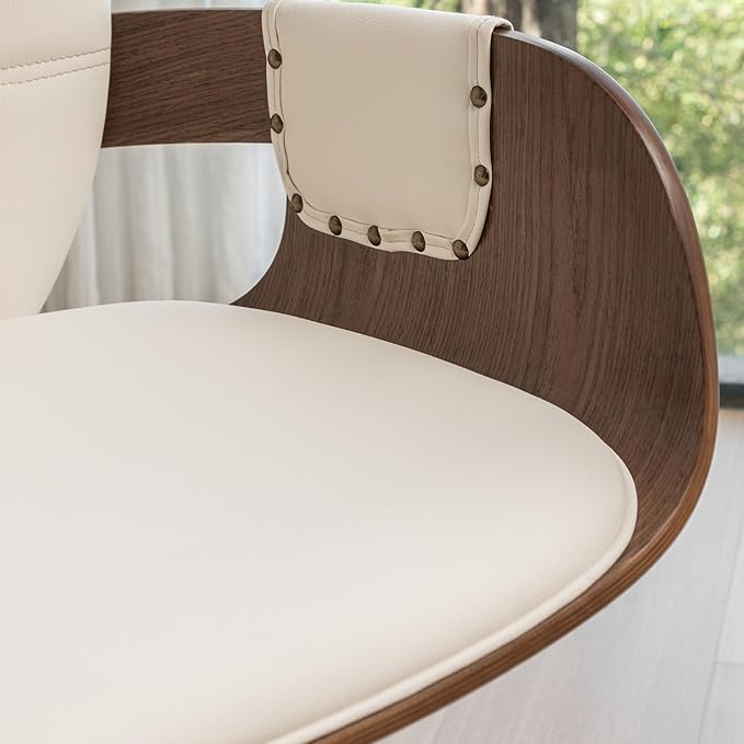 Set of 2 Swivel Dining Chairs - Mid Century Modern Dining Chairs with Arms and Curved Back, Faux Leather Bentwood, Versatile for Living Room/Reception/Conference Room/Kitchen/Desk (Walnut Beige)