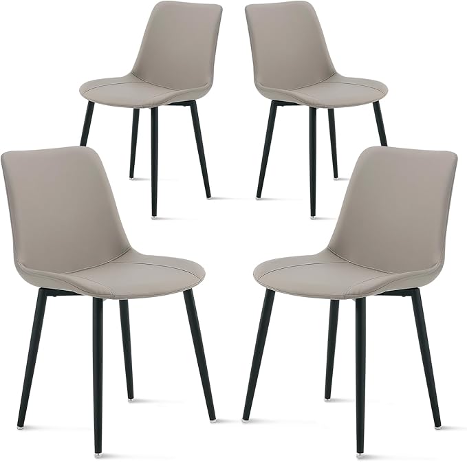 Leather Dining Chairs Set of 4, Mid Century Modern Faux Leather Kitchen & Dining Room Chairs, Comfortable Dinner Chair Kitchen Chairs for Restaurant Living Room, Cafe, Home (4, Young Colt)