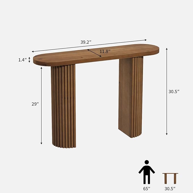 Fluted Solid Wood Console Table-39.2" Farmhouse Entryway Table with Rounded Corners, Morden Sofa Tables Behind Couch for Foyer, Entrance, Living Room, Hallway