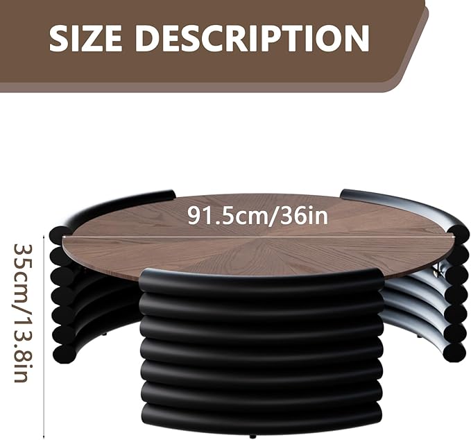 36" Round Coffee Table for Living Room Mid Century Modern Vintage Circle Coffee Table Center Tables Fluted Accent Tea Tables for Apartment Living Room