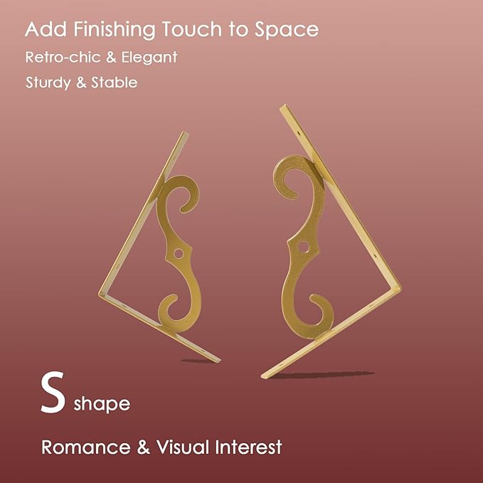 DINZI LVJ Long Wall Shelves, 39.4" Large Floating Shelves Set of 4, Farmhouse Display Shelf Wall Mounted with Heavy Duty Bracket, Easy Assembly for Kitchen, Bathroom, Bedroom, Balcony, White and Gold