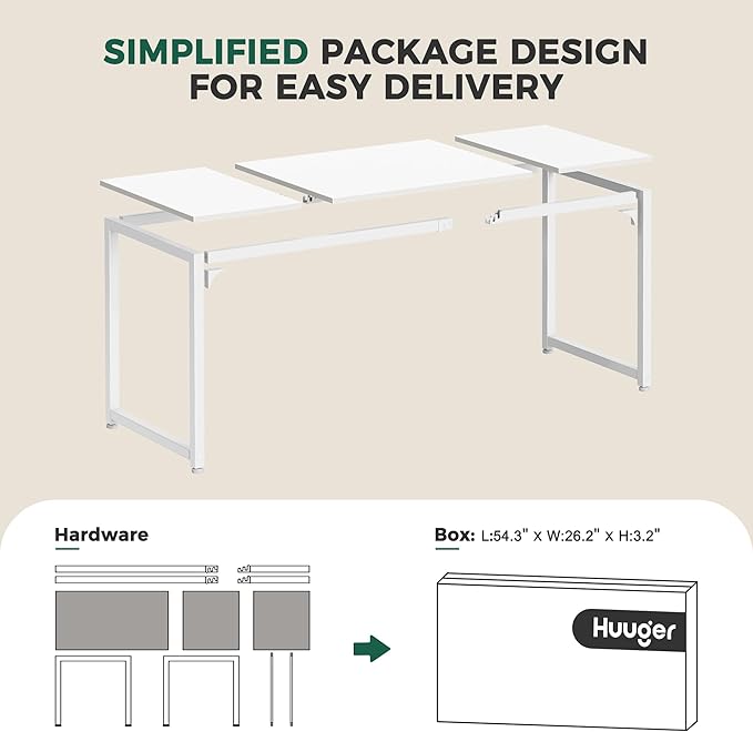 Huuger Computer Desk, 70 Inch Office Desk, Gaming Desk with Storage, Writing Desk Work Desk for Home Office, Study, Long Simple Desk, Large Legroom, Metal Frame, White