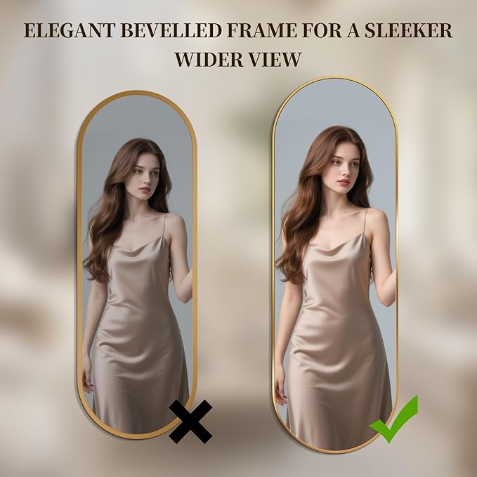 Oval Full Length Mirror, 71"×24" Wall-Mounted Floor Mirror with Metal Frame, Ultra-Clear Explosion-Proof Dressing Mirror, Simple and Classic Deco for Cloakroom/Bedroom/Living Room, Gold