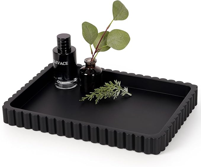 Concrete Decorative Tray for Coffee Table Decor, 14" Coffee Table Tray Ottoman Tray Table Centerpieces, Rectangular Modern Decorative Trays for Home Decor, Living Room, Entry, Black