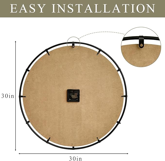 Large Old Town Farmhouse Black Wall Clock 30 Inch Rustic Antique Wood with Metal Circle and Large Numerals Silent Battery Operated Wall Clock for Office Kitchen Bedroom Living Room