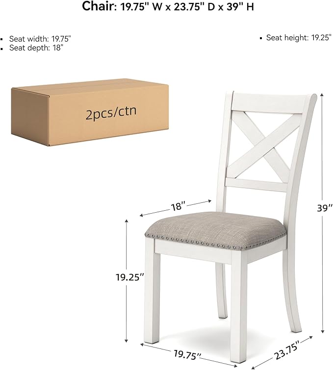 Signature Design by Ashley Robbinsdale Casual Upholstered Solid Wood Dining Chair with Nailhead Trim, Set of 2, White & Light Gray