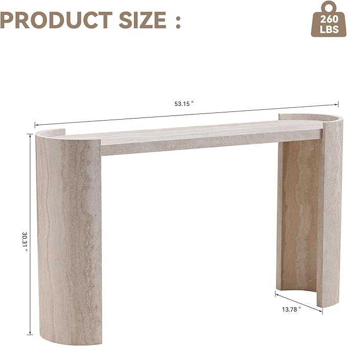 LKTART 53" MDF Console Table for Entryway, Narrow Entryway Table with Faux Mars Marble Pattern, Couch Table Behind Sofa with Curved Legs for Living Room Hallway Foyer
