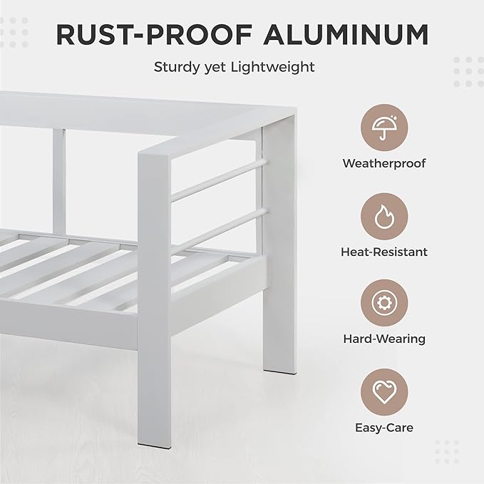 Wisteria Lane Aluminum Patio Furniture Set, 4 Piece Metal Outdoor Furniture Set with CSA Certified 54in Propane Gas Fire Pit Table, Patio Conversation Set with 5in Olefin Cover Cushions (White)