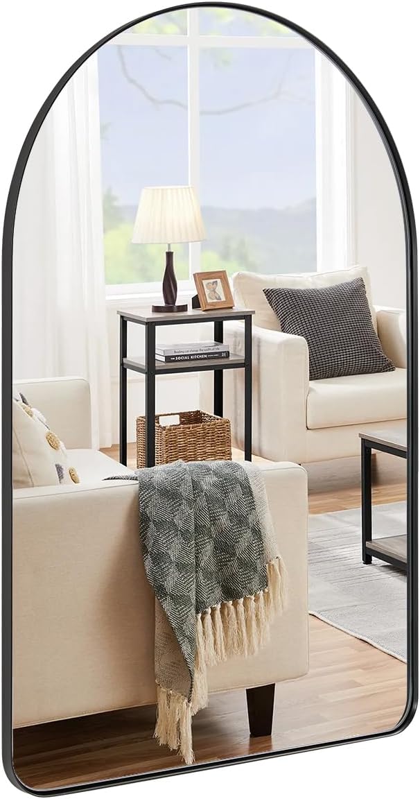 ANDY STAR Arched Mirror, 22 x 30 Inch Black Wall Mirror in Stainless Steel Metal Frame, Arch Top Rounded Corner 1 Inch Deep Set Design Wall Mount Hangs Vertical