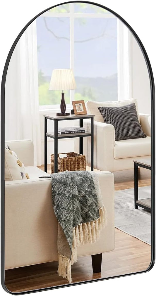 ANDY STAR Arched Mirror, 22 x 30 Inch Black Wall Mirror in Stainless Steel Metal Frame, Arch Top Rounded Corner 1 Inch Deep Set Design Wall Mount Hangs Vertical