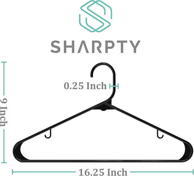 Sharpty Plastic Hangers Clothes Hangers for Clothing, Closet, Coats & Shirts - Durable, Thick, Tough & Space Saving - for Everyday Standard Use, Room Essentials & Basics - 40 Pack - Black