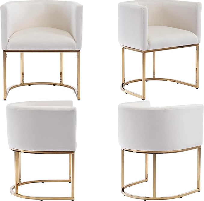 Velvet Dining Chair Modern Barrel Arm Chairs with Golden Frame, Upholstered Kitchen Chairs 18.5" Wide Accent Chair for Living Room Dining Room Restaurant, Beige