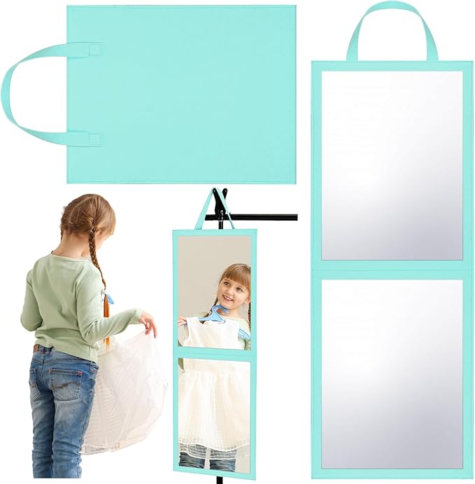 Foldable Portable Full Length Mirror for Dorm Dance Backstage Camping Travel Hanging Folding Makeup Body Mirror for Dancers Artists Home Aestheticians Spa(Mint Green,33.5" X 13.4")