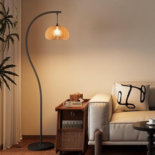 MIXL-Black Gooseneck Floor Lamp,Wood Reading Tall Lamp with 3-Color Temperature,Farmhouse Style Floor Light for Living Room Bedroom and Study Room