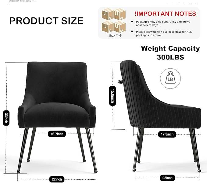 Velvet Dining Chairs Set of 8,Black Upholstered Living Room Chairs with Black Metal Legs, Modern Tufted Accent Chairs for Living Room, Study Room, Kitchen