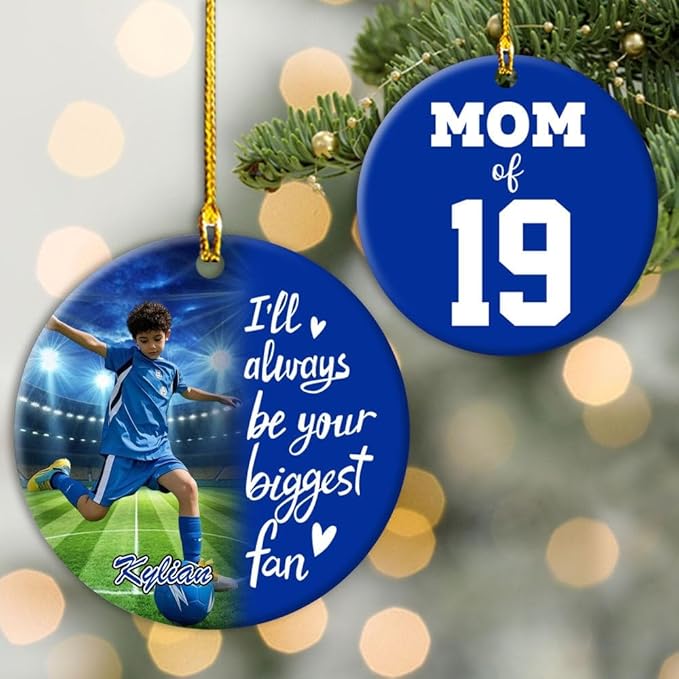 NAZENTI Personalized Family Soccer Christmas Ornament, Custom Girl, Boy Soccer Player Ornament with Name & Number, Soccer Keepsake Men Player Christmas Tree Decoration, Xmas Gifts for Football Lovers