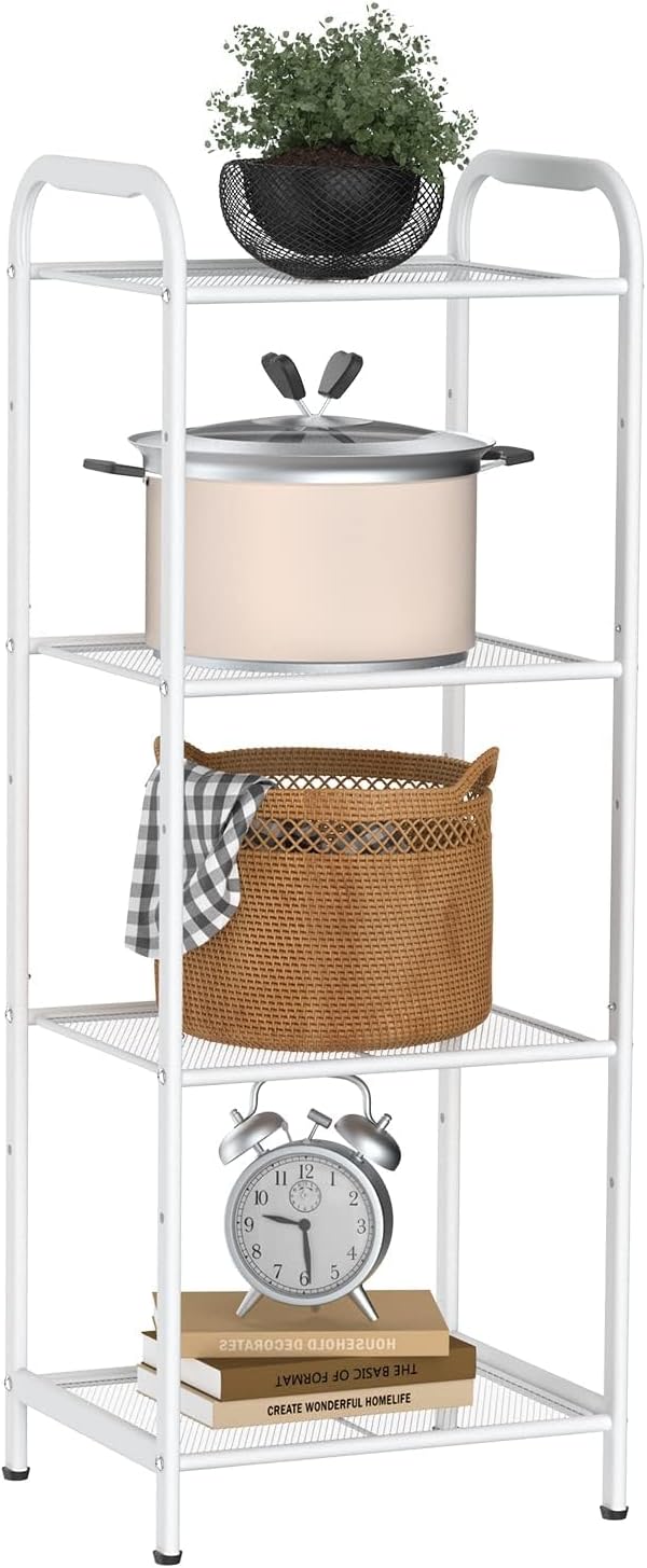 MAX Houser Storage Rack with Shelf,Industrial Style Extendable Plant Stand, Standing Shelf Units for Kitchen, Bathroom, Office,Living Room, Balcony, Kitchen (White, 4 Tier)