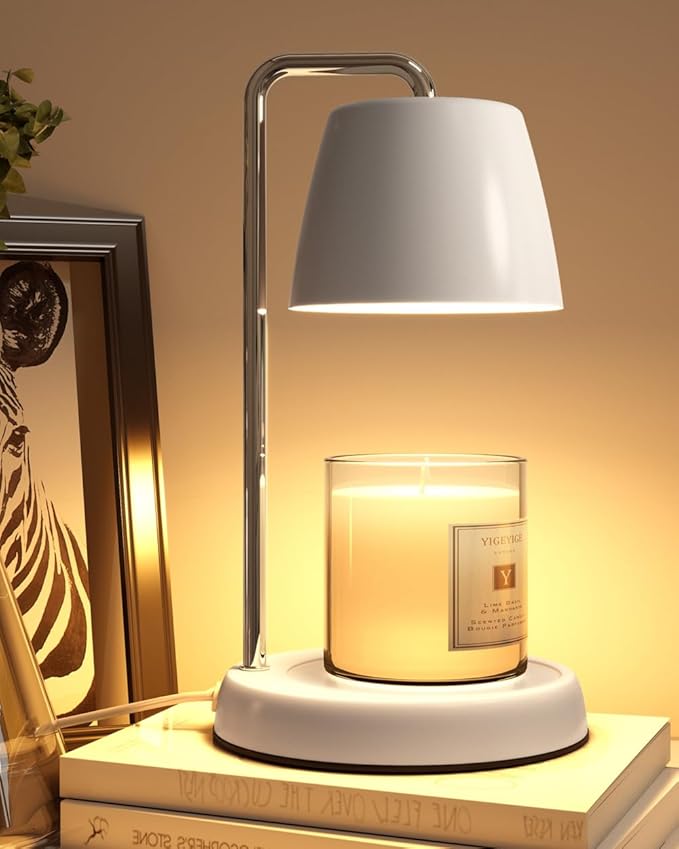 Candle Warmer Lamp with Timer and Dimmer - Electric Candle Lamp Warmer for Jar Candles - Ideal Home Decor Gift for Women, Daughter, and Mom - Includes 2 Bulbs (White & Gold)