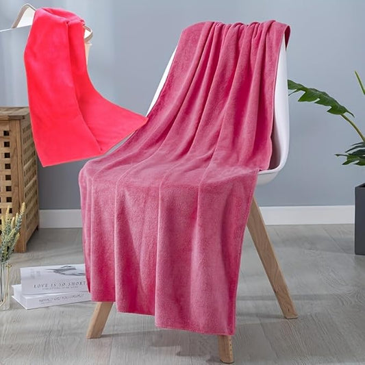 2pcs/Set, Bath Towel and Dry Hair Towel, Lightweight and Absorbent, Suitable for Home, Travel, Camping (Red)
