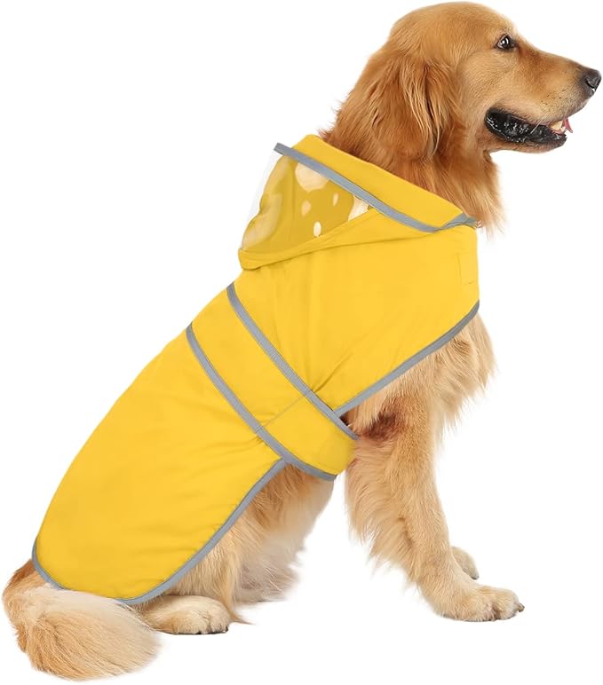HDE Dog Raincoat with Clear Hood Rain Jacket Poncho for Small Medium Large Dogs Yellow - XXL