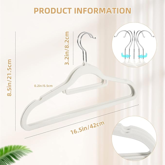 Velvet Clothing Hangers Non-Slip White Suit Hanger Space Saving Clothes Hanger Heavy Duty Adult Hanger Hangers with 360°Swivel Hook 20 Pack