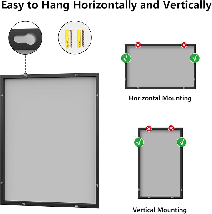 Koonmi Bathroom Mirror for Wall, 30"x40" Black Bathroom Mirror for Over Sink, Shatterproof Tempered Glass Vanity Mirror with Anti-Rust Aluminum Alloy Frame, Hang Horizontally or Vertically