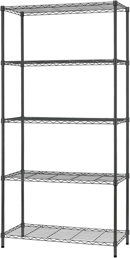 FDW 14" D×36" W×72" H Wire Shelving Unit Commercial Metal Shelf with 5 Tier Adjustable Layer Rack Strong Steel for Restaurant Garage Pantry Kitchen Garage，Black
