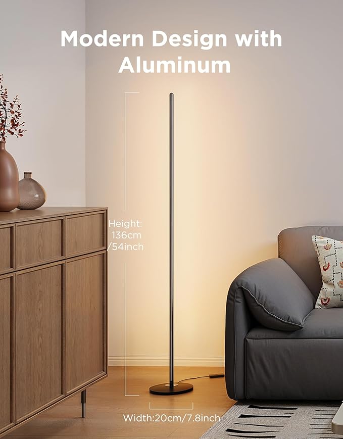 Govee RGBIC Floor Lamp Basic, LED Corner Lamp Works with Alexa, 1000 Lumen Smart Modern Floor Lamp with Music Sync and 16 Million DIY Colors, Color Changing Standing Lamp for Bedroom Living Room Black