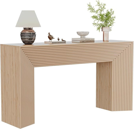 55-Inch Wood Entryway Table with Storage, Narrow Long Sofa Table Behind Couch, Fluted Console Table for Entryway, Hallway, Living Room, Accent Table for Decoration and Organization, Natural Wood