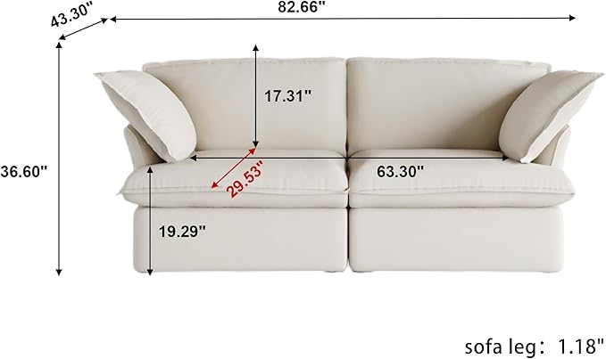 WJShome Love Seat Sofas, 82.66inch Modern Down Filled Modular Sectional Sofas, Cushion Covers Removable, Customizable Modular Sectional Couch for Living Room Apartment Lounge Bedroom (Beige, 2 Seat)