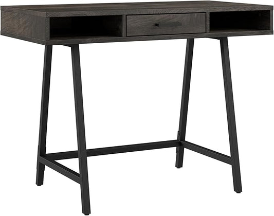 Bush Furniture Steele 40W Writing Desk in Dark Gray Hickory | Compact Computer Table with Storage for Home Office, Study Room, or Entryway