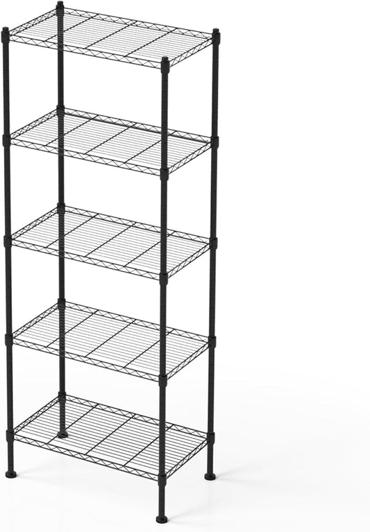 5 Tier Shelving Unit, 176 LBS Per Shelf Height Adjustable Narrow Storage Shelves, Heavy Duty Metal Garage Metal Shelves for Kitchen, Restaurant, Pantry, Laundry, 23"x 13.4"x 59", Black