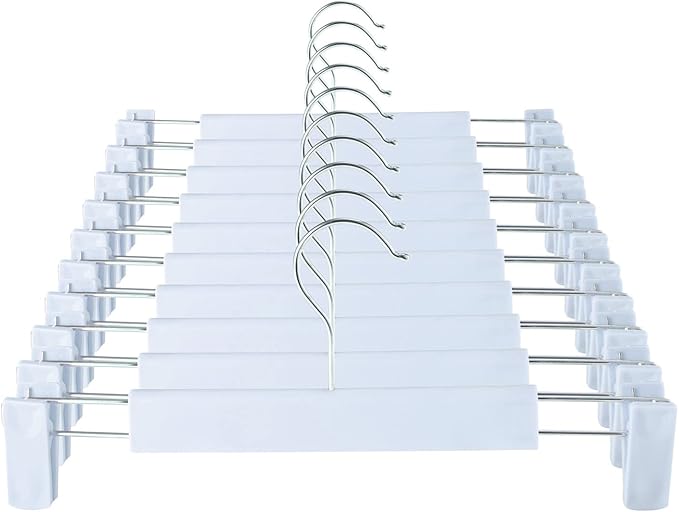 Clothes Pants Hangers, Space-Saving Skirt Holders with 360 ° Swivel Hooks, Adjustable Clips, Trouser Hangers, Clothes Coat Garment Jeans Hangers (10 Pack, Blue)