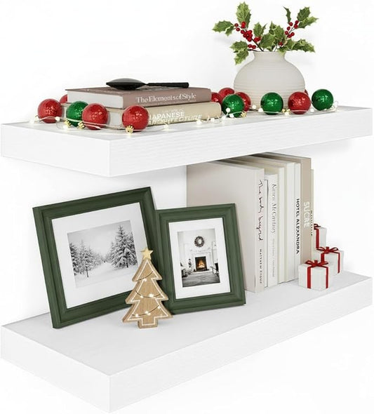 Vivelove White Floating Shelves Over Toilet, 24/36/48/55 Inch X 12 Deep Shelves for Room Wall Mounted, 2" Thick Floating Shelf for Living Room Bedroom Bathroom Kitchen Laundry Room, Set of 2