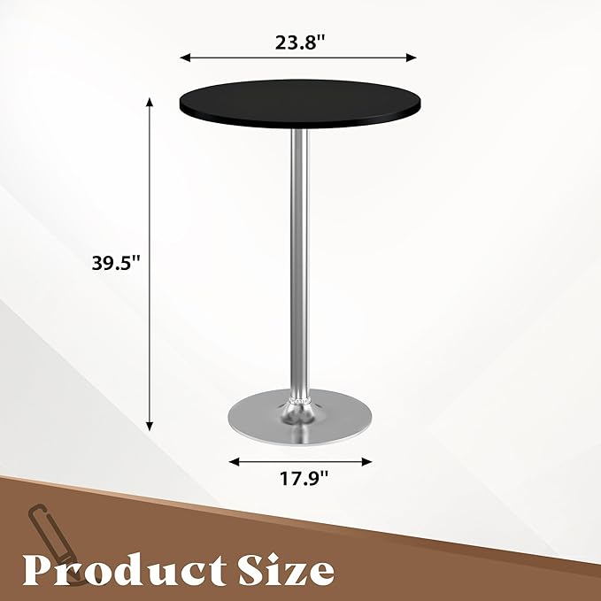 Homall Round Dining Table Bistro Pub 23.8 x 39.5 Inches Bar Table for Kitchen, Dining Room (2, Black-Silver)
