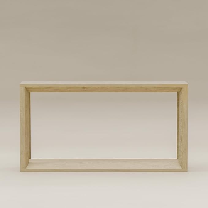 60" Rectangular Solid Wood Veneer Console Table for Entryway, Wide Sofa Table, Behind Couch Table with Ample Storage for Entryway & Living Room, Oak