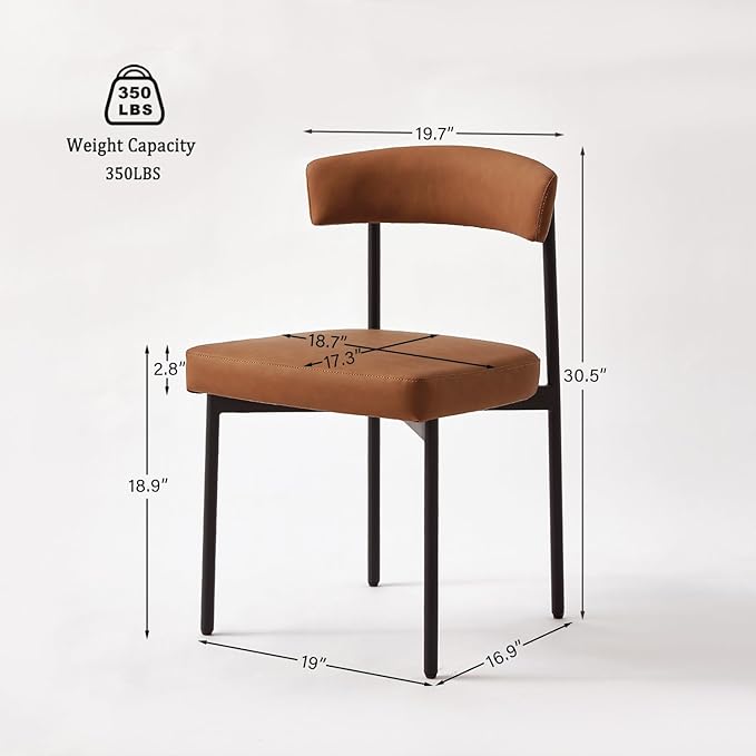 Brown Faux Leather Dining Chairs Set of 4, Armless Upholstered Kitchen Chair,Modern Dining Room Chair with Curved Backrest