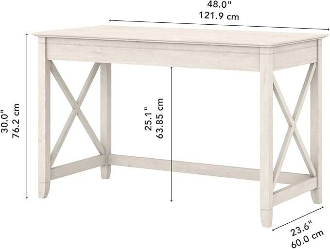 Bush Furniture Key West 48W Writing Desk in Linen White Oak
