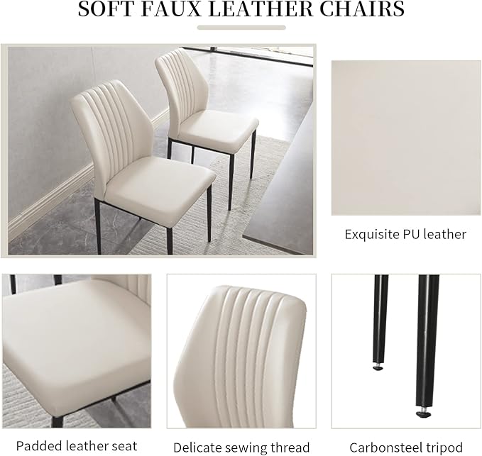 63"-79" Expandable Dining Table Set for 6, Wood Table & 6 White Chairs, Extendable Kitchen Dining Table Set for Kitchen & Dining Room, Modern Oak & White