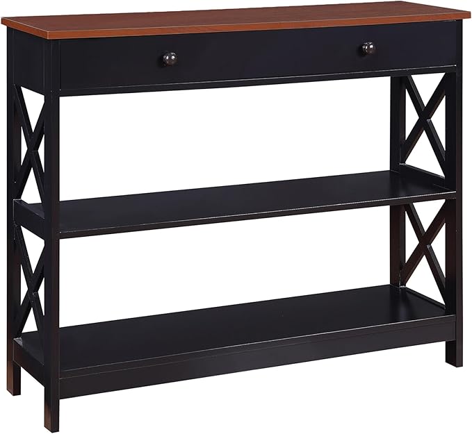 Convenience Concepts Oxford 1 Drawer Console Table with Shelves, Cherry/Black