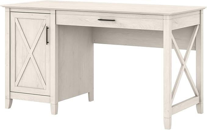 Bush Furniture Key West Computer Desk with Storage | Farmhouse PC Table for Home Office in Linen White Oak | 54W x 24D