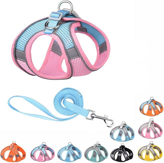 XXS Dog Harness and Leash Set, No-Pull Puppy Harness for Easy Walk, Breathable Reflective Cats Vest for XXS Xs Small Medium Breed Pet Dogs, Pink-B XXSmall