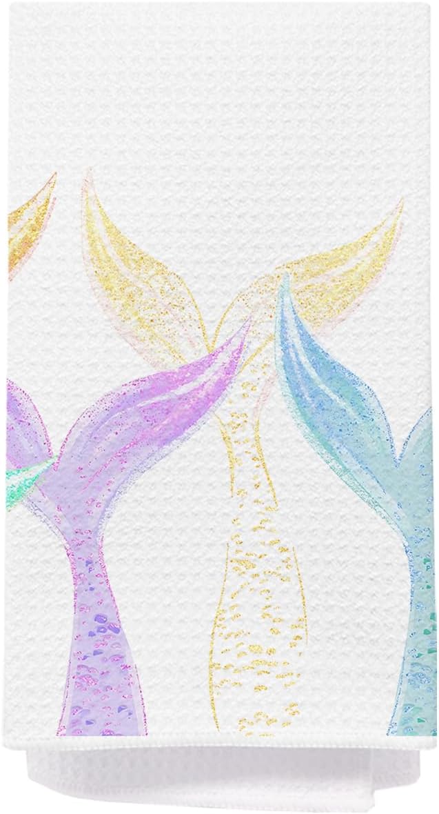 Mermaid Bathroom Hand Towels, Mermaid Gifts for Girls Bathroom Decor, Decorative Hand Towels for Girls Washroom Power Room Vanity Half Bath, 16x24 Inch