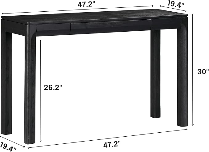 NTC Flow 47-Inch Console Table, Modern Solid Wood Entryway Table with Hidden Drawer, Waterproof & Heat Resistant, Narrow Table for Hallway, Living Room & Foyer, Burnt Black