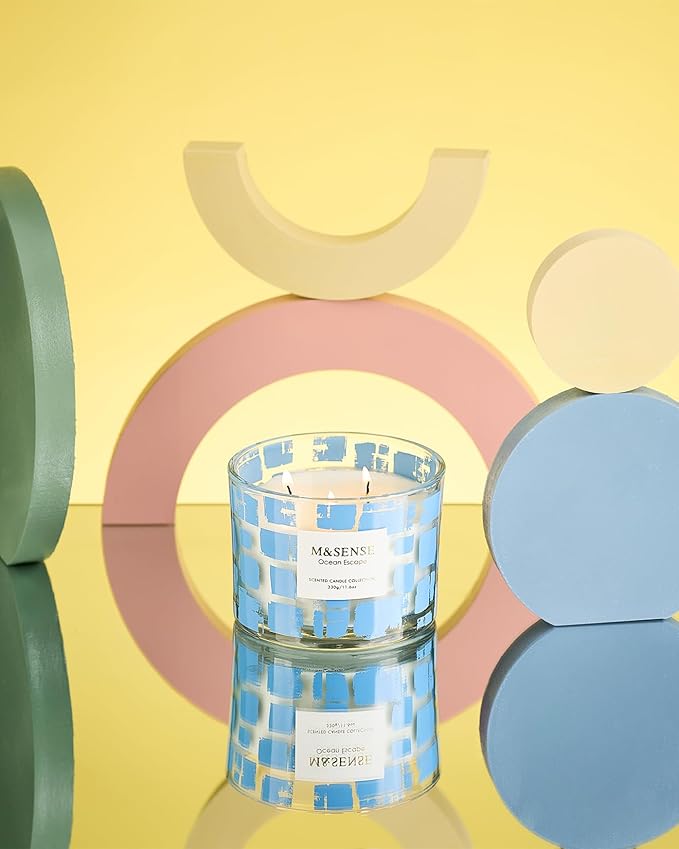 M&SENSE Ocean Escape Scented Candle,11.6oz Natural Soy Wax Non Toxic for Home, 3 Wick Jar Candle, Up to 60 Hours Burn time,Relaxing Aromatherapy Gifts for Women