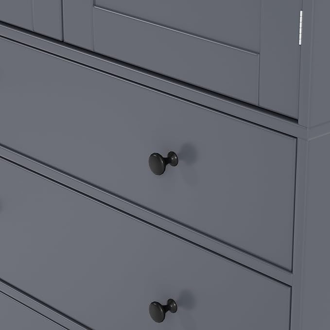 Merax 77" Tall Kitchen Storage Cabinet Pantry Wood Freestanding Large Cupboard with 3 Drawers,3 Adjustable Shelves,8 Door-Shelf for Dining Room,Grey