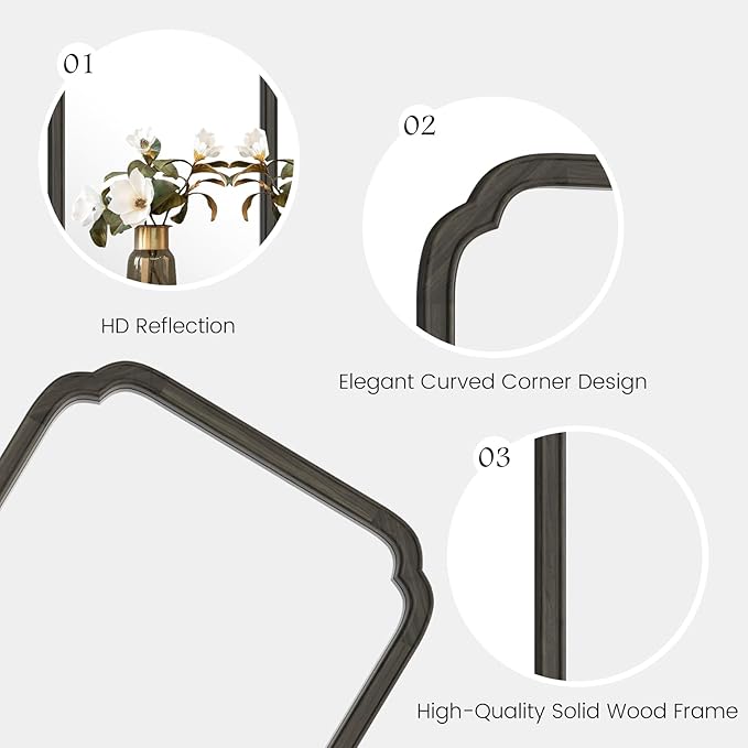 HOMECOOKIN Wood Bathroom Mirrors for Wall Mounted, 24" x 36" Rustic Wood Frame Wall Mirrors Decorative for Living Room or Bedroom Vanity Mirror (Black) A