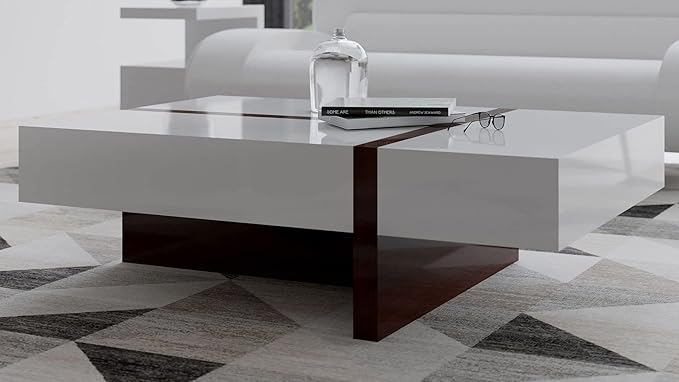 Zuri Furniture Mcintosh Rectangle Coffee Table with Storage Drawers - White and Ebony